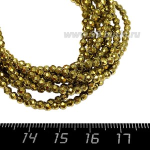 Натуральный камень ГЕМАТИТ бусина шарик гранёный 3 мм, цвет темное античное золото, около 40 см/нить Натуральный камень ГЕМАТИТ бусина шарик гранёный 3 мм, цвет темное античное золото, около 40 см/нить