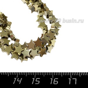 Натуральный камень ГЕМАТИТ бусина плоская Звездочка 6,5*2 мм, блестящий, цвет темное античное золото, около 20 см/нить
