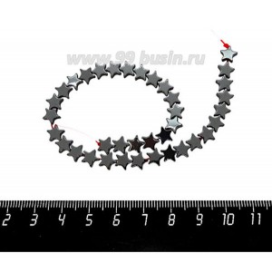 Натуральный камень ГЕМАТИТ бусина плоская Звездочка 6,5*2 мм, блестящий, цвет натуральный, около 20 см/нить