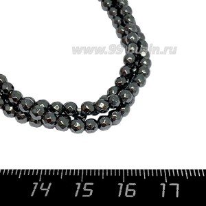 Натуральный камень ГЕМАТИТ граненые цвет натуральный 4 мм, 40 см/нить