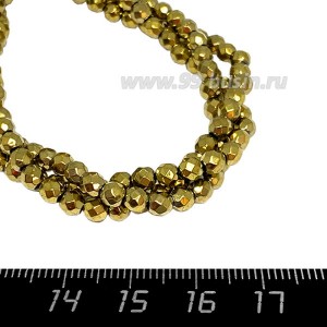 Натуральный камень ГЕМАТИТ граненые цвет темное античное золото 4 мм, 40 см/нить