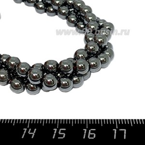 Натуральный камень ГЕМАТИТ круглая 6 мм, блестящая, 40 см/нить