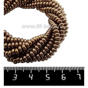 Натуральный камень ГЕМАТИТ рондель 4*2 мм, цвет шоколад, 40 см/нить