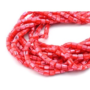 Бусины из перламутра тонированного цилиндр 6*6мм цвет алый, 41см, 67 бусин