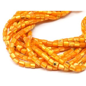 Бусины из перламутра тонированного цилиндр 6*6мм цвет желтый, 40см, 67 бусин