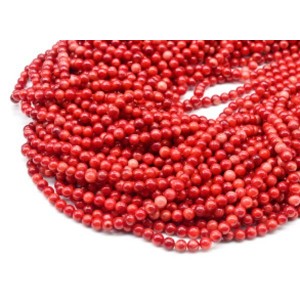 Бусины из коралла красного шарик 4,5мм, 39см, 90 бусин.