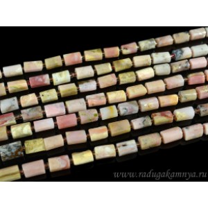 Бусины из опала розового цилиндр с гранями 6*10мм, 38см, 30 бусин