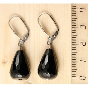 Серьги из агата черного, капля 18х12мм огранка