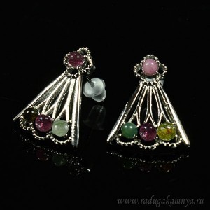 Серьги-пусеты с турмалином "веер"