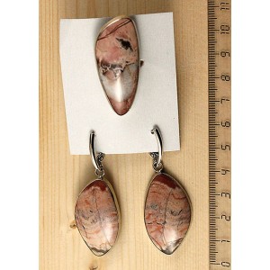 Кольцо и серьги с яшмой бежевой, листик 36х20мм швензы посеребрение р-р 17-19 Кольцо и серьги с яшмой бежевой, листик 36х20мм швензы посеребрение р-р 17-19