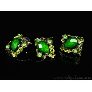 Кольцо и серьги с муранским стеклом цвет зелёный Кольцо и серьги с муранским стеклом цвет зелёный