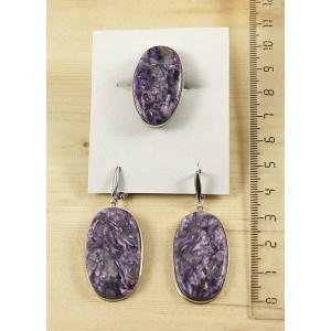 Кольцо и серьги чароит овал 32х18мм швензы посеребрение р-р 18-19