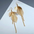 Серьги висячие "Листья" осень, цвет золото