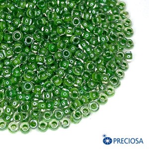 Бисер Чехия PRECIOSA, прозрачный, зеленое отверстие, блеск, размер 10, арт. 38657, зеленые тона 10 грамм