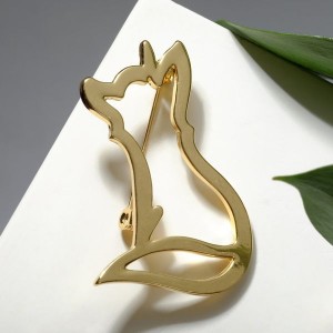 Брошь "Лиса" сидящая, цвет золото