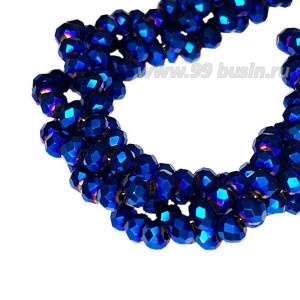 Бусины хрустальные Рондель 3,7*3 мм цвет синий электрик, 36 см нить/около 125 бусин