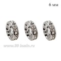 Рондель 6 мм светлое серебро бесцветные стразы 10  штук/упак
