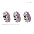 Рондель 4 мм, ровный край,  цвет светлое серебро, стразы "Аметист" 10 шт/упак