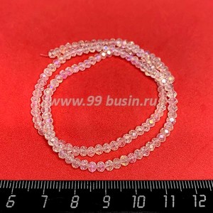 Бусины хрустальные на нити форма Рондель 3,7*3 мм цвет прозрачный/радужный, около 39 см/нить