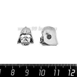 Бусина Премиум Дарт Вейдер 12*10 мм, с бесцветными микроцирконами, внутреннее отверстие 3 мм, родированный, 1 штука