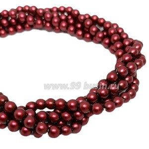 Бусина стеклянная жемчуг (иск.) (иск.) (иск.) на нити 4 мм матовый цвет бордо Чехия 60 штук