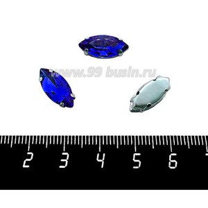 Стразы стеклянные пришивные в цапах "лодочка" 15*7 мм, цвет индиго, 1 штука