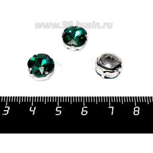 Стразы стеклянные пришивные в латунных цапах Квадрат 10*10 мм цвет изумрудный 1 штука