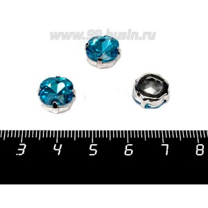 Стразы стеклянные пришивные в латунных цапах Квадрат 10*10 мм цвет морская волна 1 штука