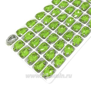 Стразы Капля, размер 14*10 мм, цвет Зелёный/никель, стекло, латунная оправа, 1 штука Стразы Капля, размер 14*10 мм, цвет Зелёный/никель, стекло, латунная оправа, 1 штука