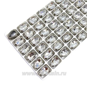 Стразы Капля, размер 14*10 мм, цвет бесцветный/никель, стекло, латунная оправа, 1 штука