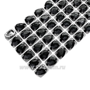 Стразы Капля, размер 14*10 мм, цвет Глубокий чёрный/никель, стекло, латунная оправа, 1 штука