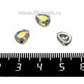 Стразы стеклянные пришивные в цапах Капелька 8*6 мм радужный АВ, 1 штука
