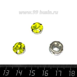 Стразы стеклянные пришивные в латунных цапах Квадрат 10*10 мм цвет лимонный, 1 штука