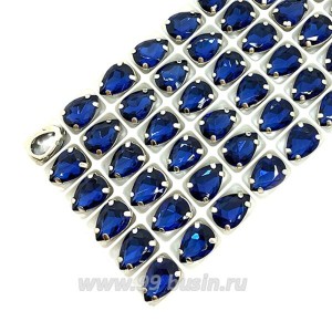 Стразы Капля, размер 14*10 мм, цвет Полуночный синий/никель, стекло, латунная оправа, 1 штука