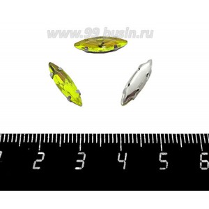 Стразы стеклянные пришивные в цапах "лодочка" 14*4 мм, цвет лимонный, 1 штука