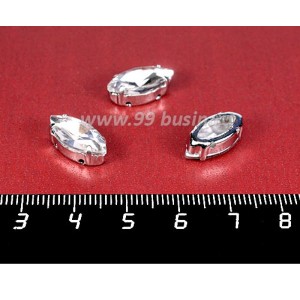 Стразы стеклянные пришивные в цапах "лодочка" 15*7 мм, цвет бесцветный прозрачный, 1 штука