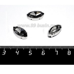 Стразы стеклянные пришивные в цапах "лодочка" 15*7 мм, цвет дымчатый, 1 штука