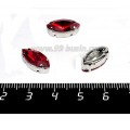 Стразы стеклянные пришивные в цапах "лодочка" 15*7 мм, цвет насыщенный красный, 1 штука