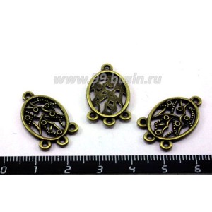 Коннектор Овал сеточка 25*15 мм, цвет Бронза 4 петли 3 шт/уп