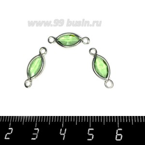 Коннектор Премиум Лодочка Малая 18*7 мм ювелирное стекло, светло-зелёный/платина 1 штука