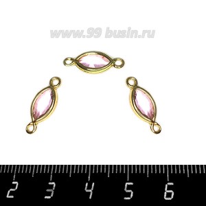 Коннектор Премиум Лодочка Малая 18*7 мм ювелирное стекло, нежно-розовый/позолота 1 штука