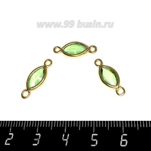 Коннектор Премиум Лодочка Малая 18*7 мм ювелирное стекло, светло-зелёный/позолота 1 штука