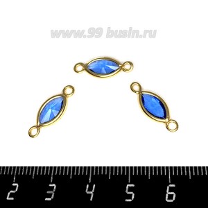 Коннектор Премиум Лодочка Малая 18*7 мм ювелирное стекло, небесный/позолота 1 штука