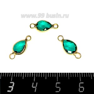 Коннектор Премиум Капелька огранка "бриолет" 14,5*7 мм ювелирное стекло, цвет изумрудный/позолота 1 штука