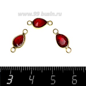 Коннектор Премиум Капелька огранка "груша" 14,5*7 мм ювелирное стекло, цвет гранатовый/позолота 1 штука