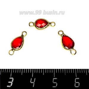Коннектор Премиум Капелька огранка "бриолет" 14,5*7 мм ювелирное стекло, цвет красный/позолота 1 штука Коннектор Премиум Капелька огранка "бриолет" 14,5*7 мм ювелирное стекло, цвет красный/позолота 1 штука