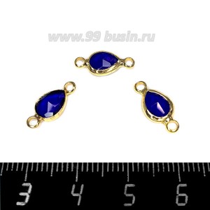 Коннектор Премиум Капелька огранка "груша" 14,5*7 мм ювелирное стекло, цвет индиго/позолота 1 штука Коннектор Премиум Капелька огранка "груша" 14,5*7 мм ювелирное стекло, цвет индиго/позолота 1 штука