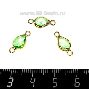 Коннектор Премиум Капелька огранка "бриолет" 14,5*7 мм ювелирное стекло, цвет светло-зелёный/позолота 1 штука Коннектор Премиум Капелька огранка "бриолет" 14,5*7 мм ювелирное стекло, цвет светло-зелёный/позолота 1 штука