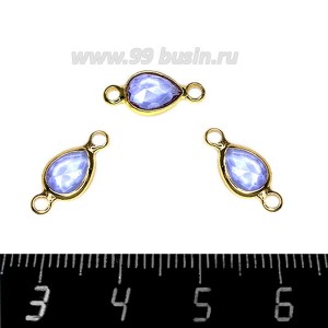 Коннектор Премиум Капелька огранка "груша" 14,5*7 мм ювелирное стекло, цвет аметист/позолота 1 штука