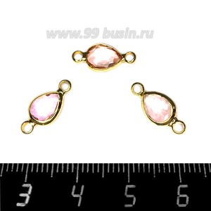 Коннектор Премиум Капелька огранка "груша" 14,5*7 мм ювелирное стекло, цвет нежно-розовый/позолота 1 штука